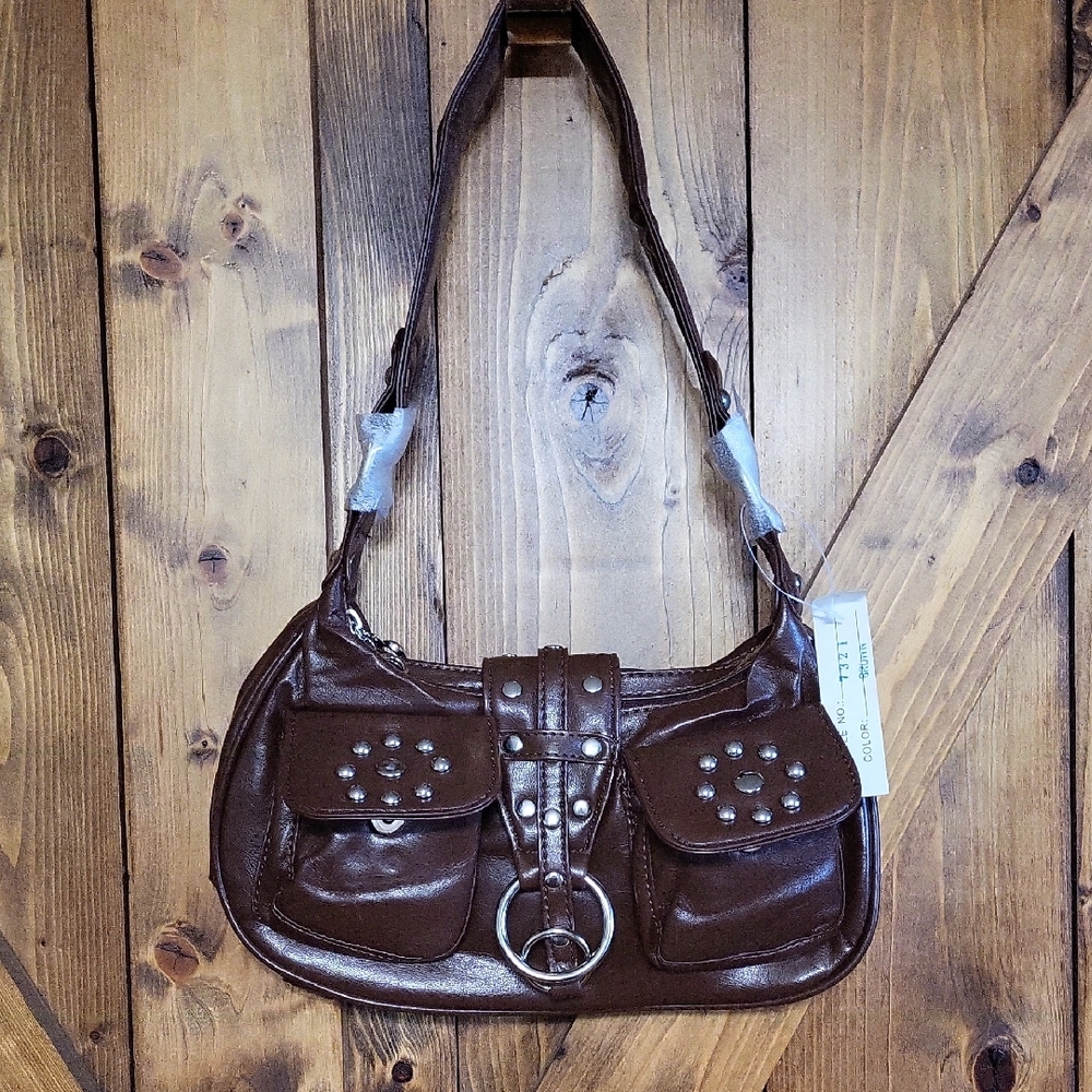 Elegant Brown Studded Shoulder Bag,new
